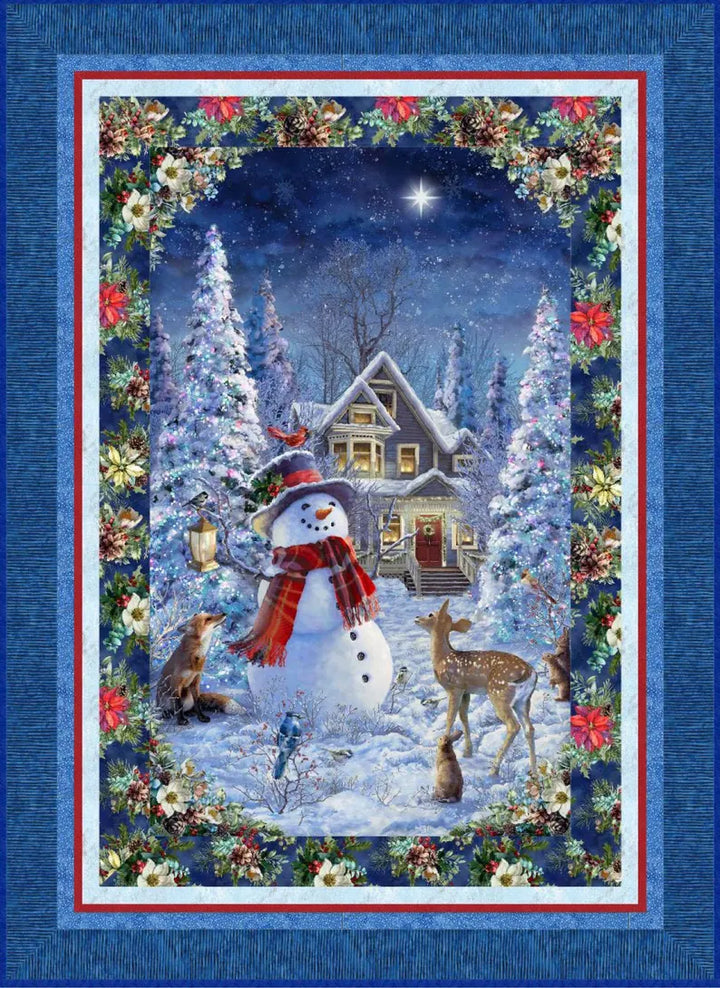 RARE Snowman Kit 43"x59", Hoffman Fabrics, Snowman Deer Fox Rabbit Bluebird Gift Quilt Wall Hanging Lap Discontinued Fabric!