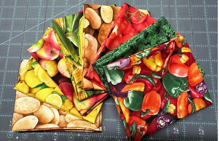 Food Fabric, Sold by Fat Quarters Pack or Individually, Elizabeth Studios Food Fabric, Fruit Quilt