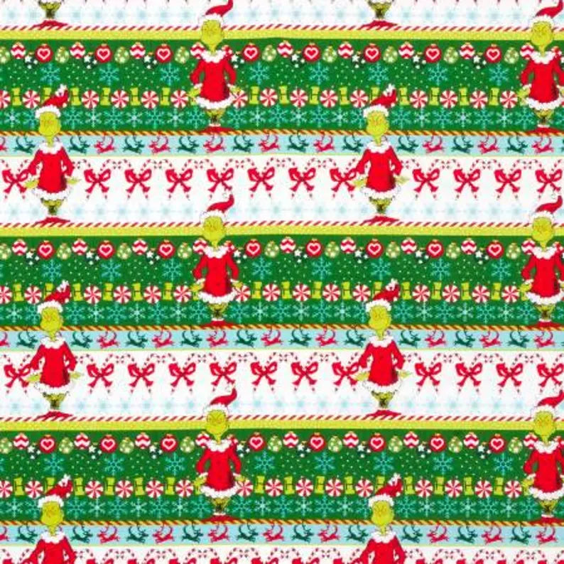 Grinch Fabric Sold by the Half Yard, ADE733301 Robert Kaufman, Grinch Blue Quilt Wall Hanging Placemats Table Runner Blanket Bag Gift