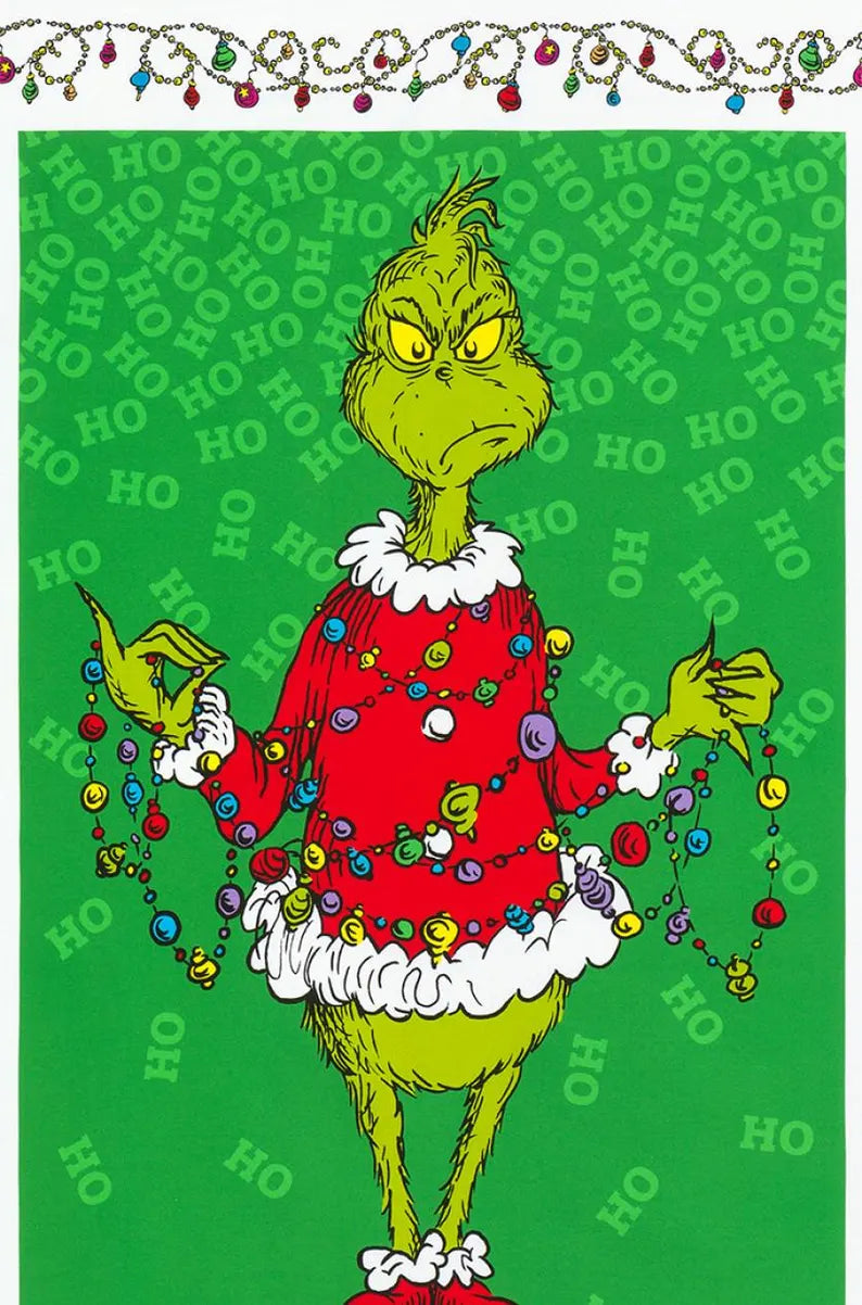 Grinch Fabric Fabric Panel 23"x43", ADE20994223 Robert Kaufman, Grinch Blue Quilt Wall Hanging Placemats Table Runner Blanket Bag Gift