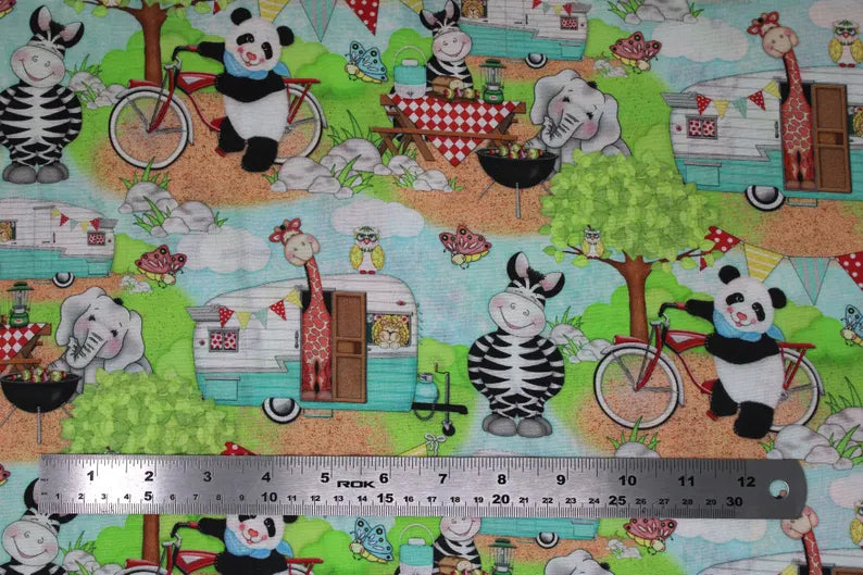 Bazooples Campout Fabric Panel 36"x43", 16194 Springs Creative fabric, Children's Bed Gift Crib Toddler