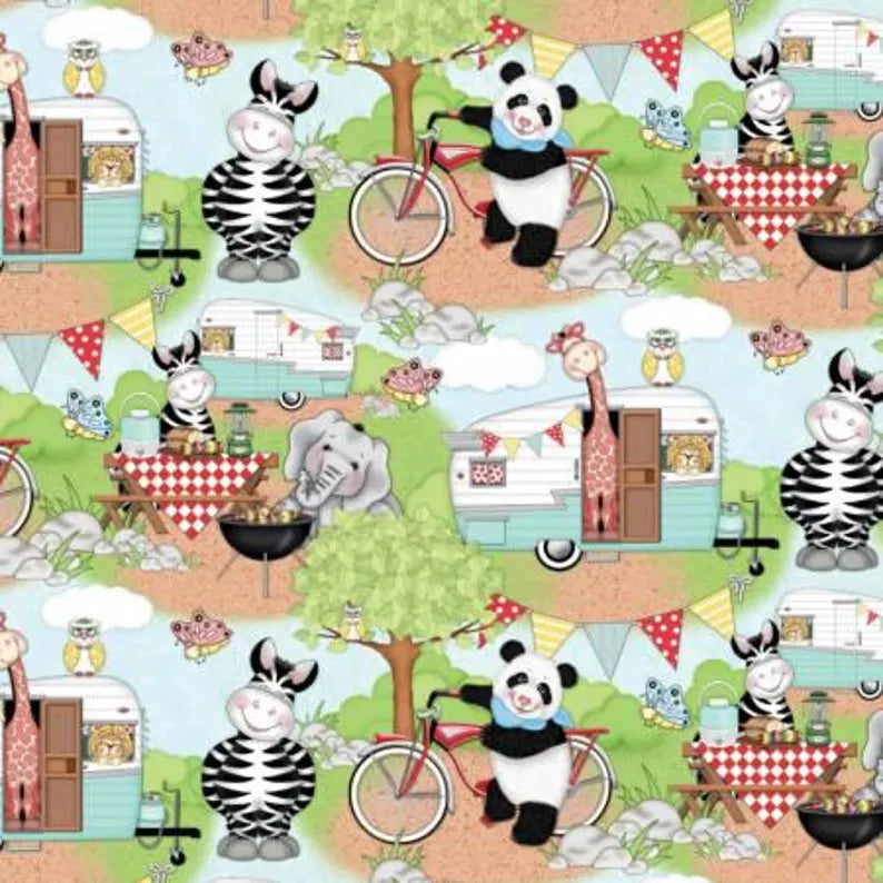 Bazooples Campout Fabric Panel 36"x43", 16194 Springs Creative fabric, Children's Bed Gift Crib Toddler