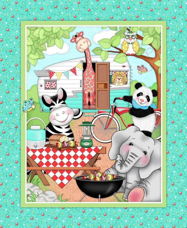 Bazooples Campout Fabric Panel 36"x43", 16194 Springs Creative fabric, Children's Bed Gift Crib Toddler