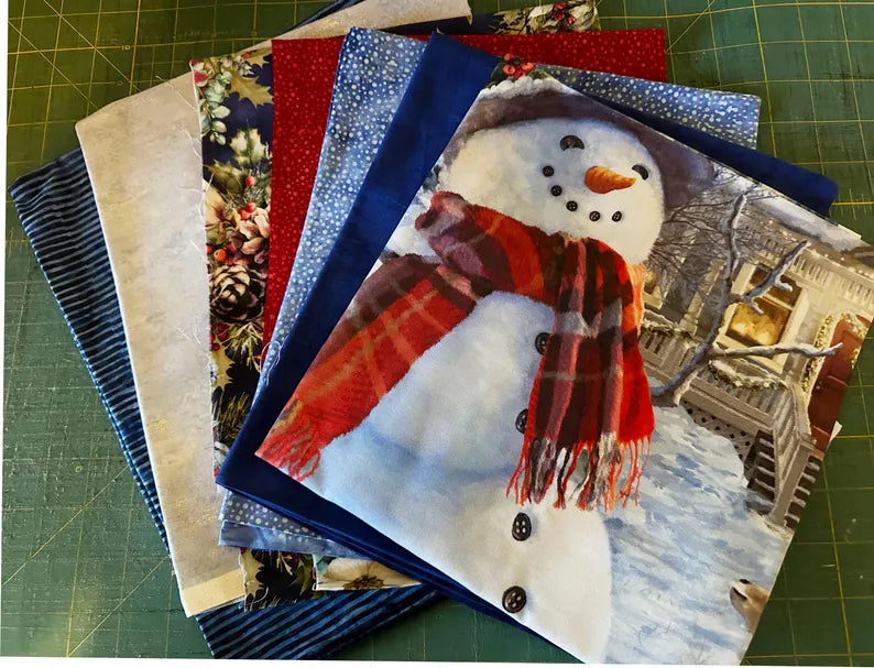 RARE Snowman Kit 43"x59", Hoffman Fabrics, Snowman Deer Fox Rabbit Bluebird Gift Quilt Wall Hanging Lap Discontinued Fabric!