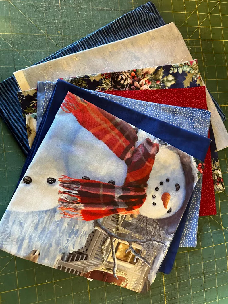 RARE Snowman Kit 43"x59", Hoffman Fabrics, Snowman Deer Fox Rabbit Bluebird Gift Quilt Wall Hanging Lap Discontinued Fabric!