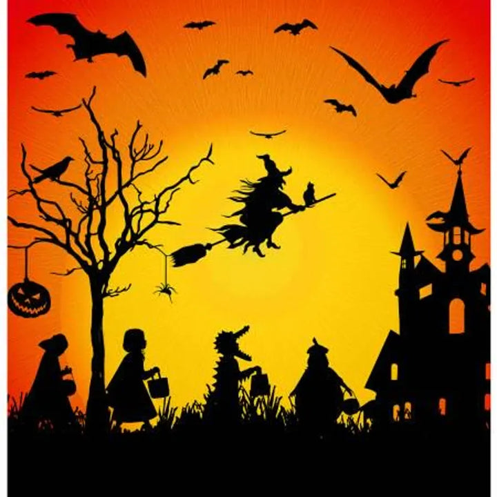 RARE Trick or Treat Kit 62"x62", Hoffman Fabrics, Witch on Midnight Flight Gift Quilt Wall Hanging Lap Discontinued Fabric!