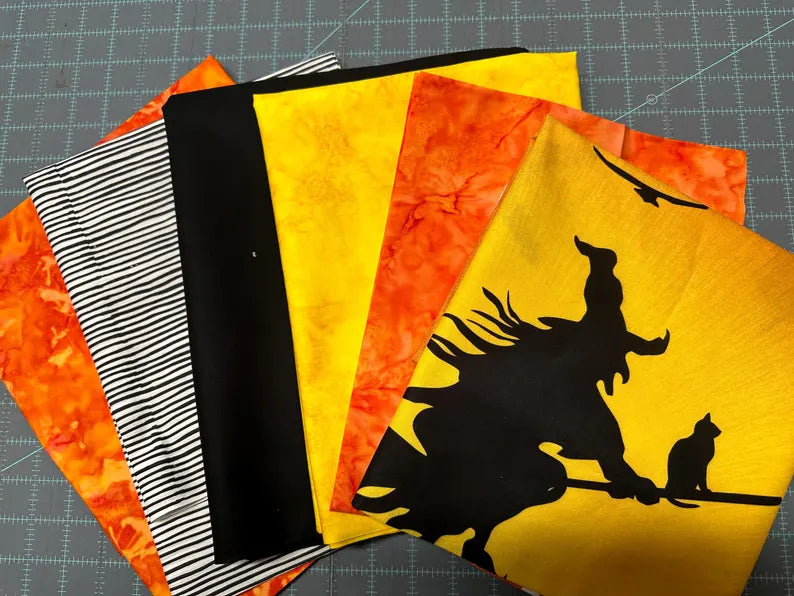 RARE Trick or Treat Kit 62"x62", Hoffman Fabrics, Witch on Midnight Flight Gift Quilt Wall Hanging Lap Discontinued Fabric!