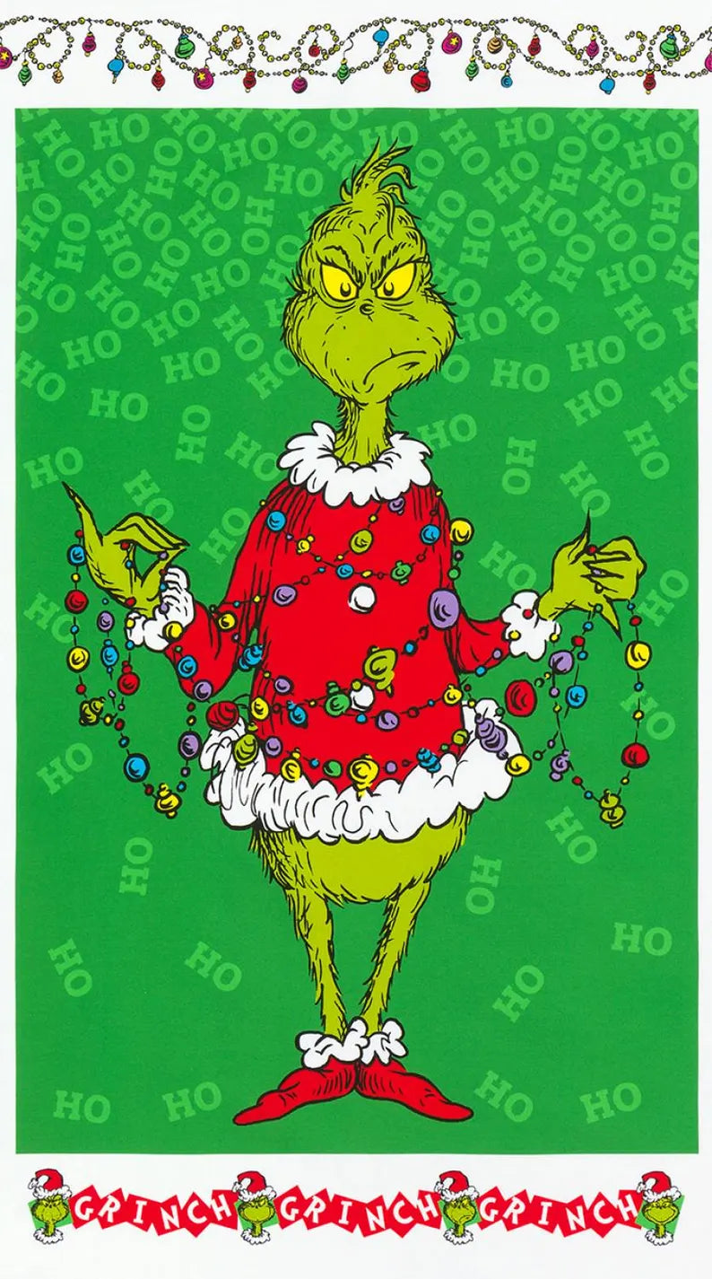 Grinch Fabric Fabric Panel 23"x43", ADE20994223 Robert Kaufman, Grinch Blue Quilt Wall Hanging Placemats Table Runner Blanket Bag Gift