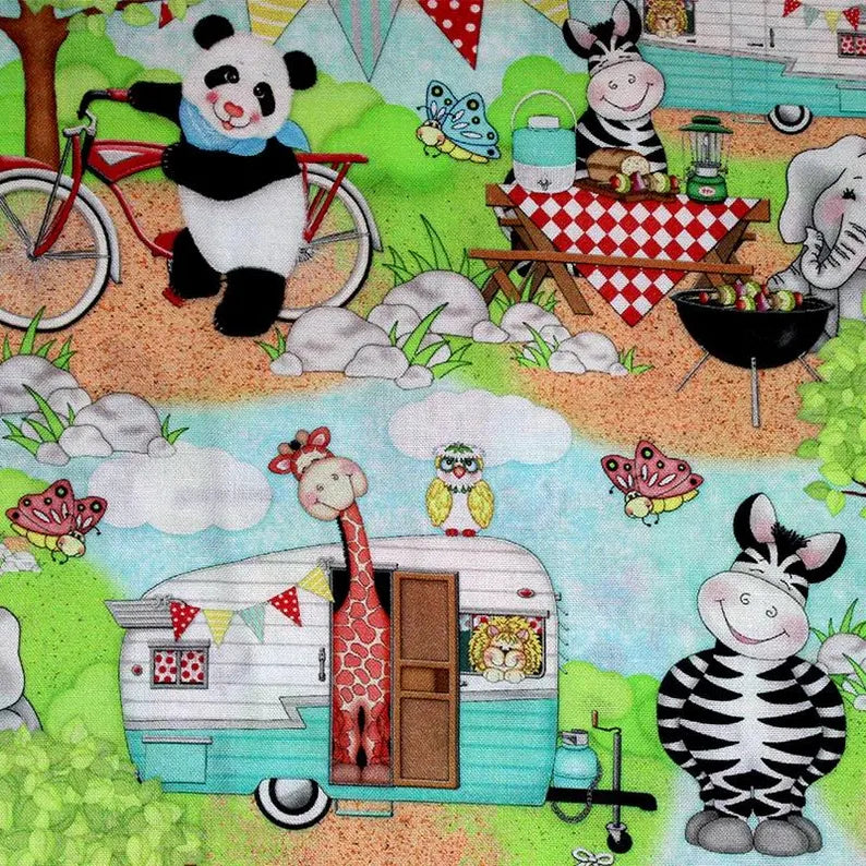 Bazooples Campout Fabric Panel 36"x43", 16194 Springs Creative fabric, Children's Bed Gift Crib Toddler