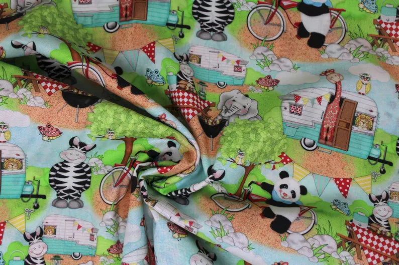 Bazooples Campout Fabric Panel 36"x43", 16194 Springs Creative fabric, Children's Bed Gift Crib Toddler