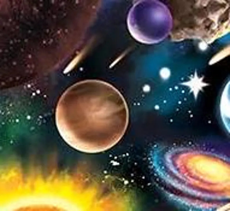 Solar System Fabric 1/2 Yard, 21507-MLT David Textiles, Galaxy Solar Gift Quilt Stars Planets Outer Space