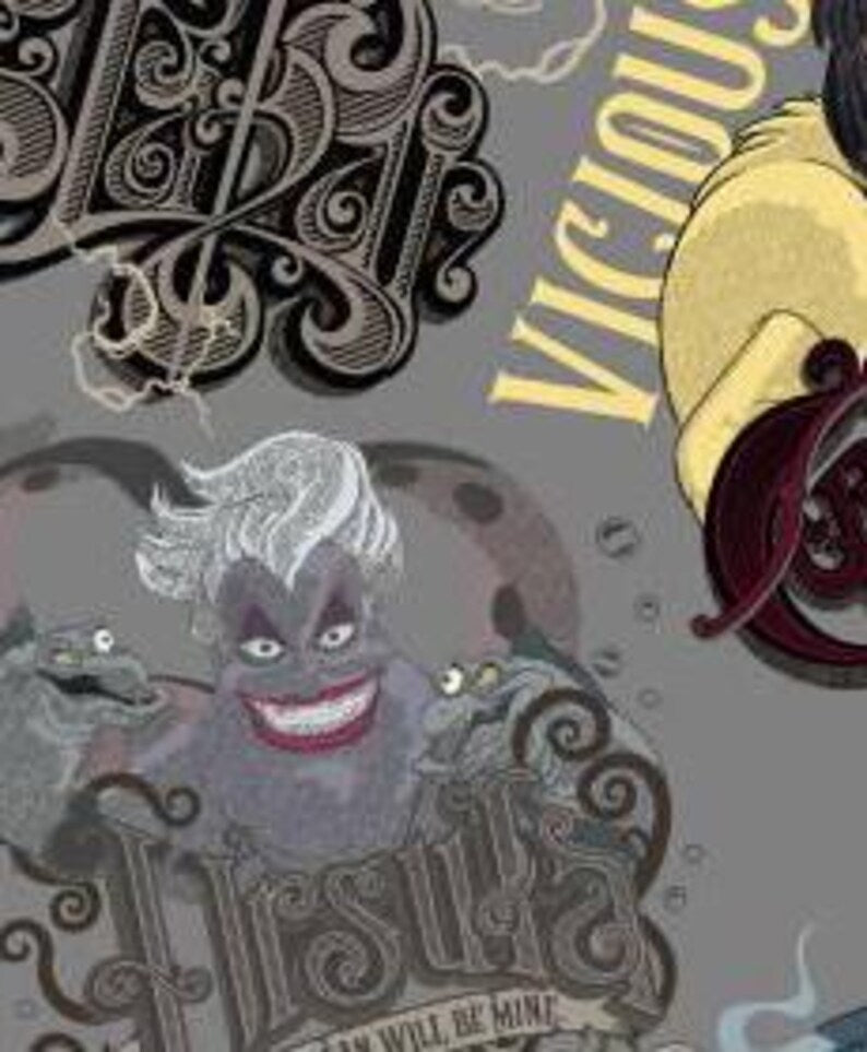 Villains 1/2 Yard, 74083A620715 Disney Villains, Ursella Maleficent Cruella Disney Female Villains Witch 100% cotton