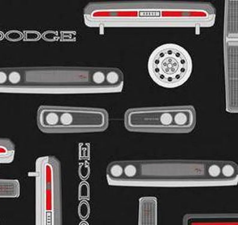 Dodge Logo Fabric Sold by the Half Yard, C7191 Riley Black Fabric, Dodge Car Quilt Wall Hanging Placemat Challenger Demon Charger