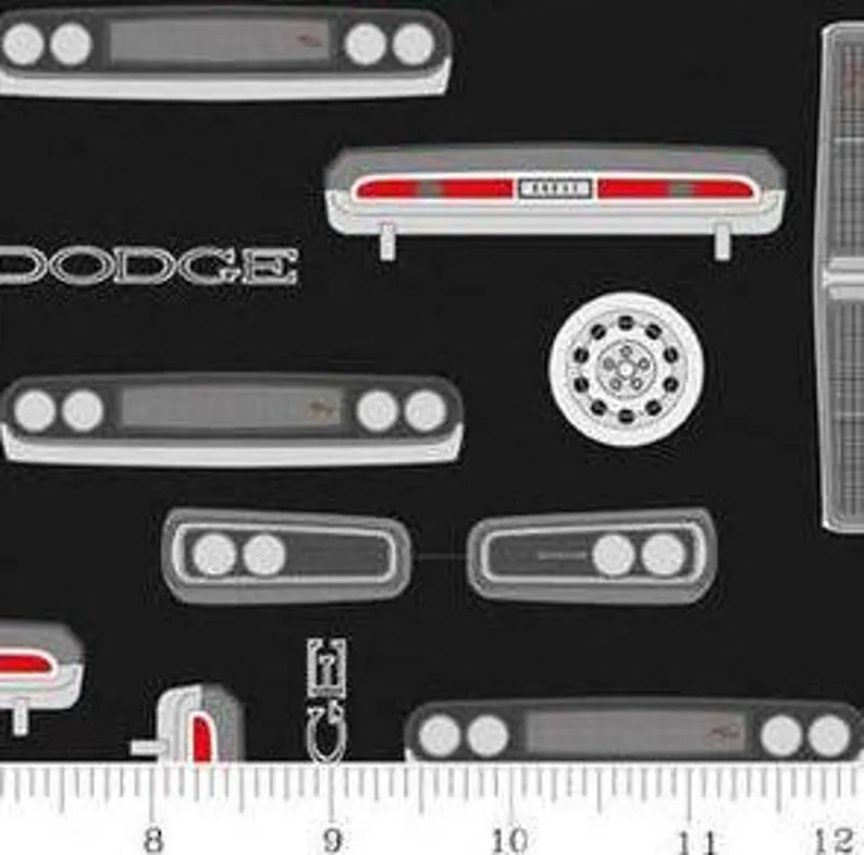 Dodge Logo Fabric Sold by the Half Yard, C7191 Riley Black Fabric, Dodge Car Quilt Wall Hanging Placemat Challenger Demon Charger