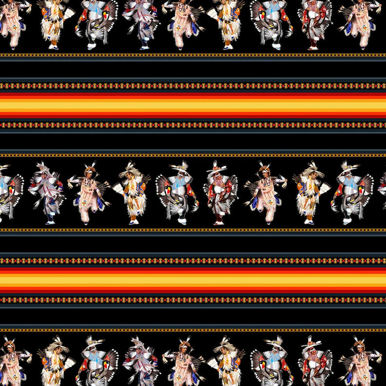 Native Spirit Pride Fabric 1/2 Yard, 32003E-Black by Elizabeth's Studio, Indigenous Quilt Blanket Wall Hanging Table Runner Placemats