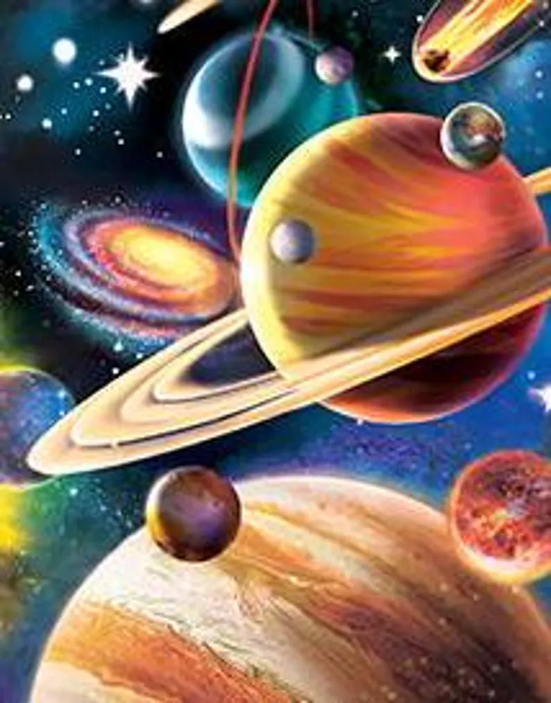 Solar System Fabric 1/2 Yard, 21507-MLT David Textiles, Galaxy Solar Gift Quilt Stars Planets Outer Space