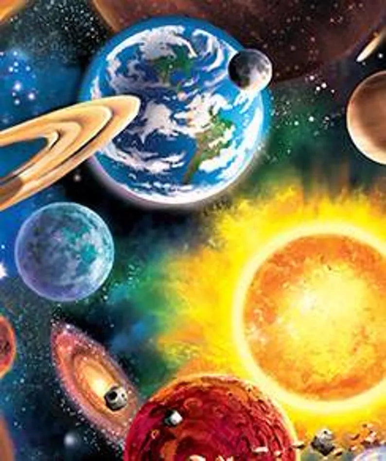Solar System Fabric 1/2 Yard, 21507-MLT David Textiles, Galaxy Solar Gift Quilt Stars Planets Outer Space