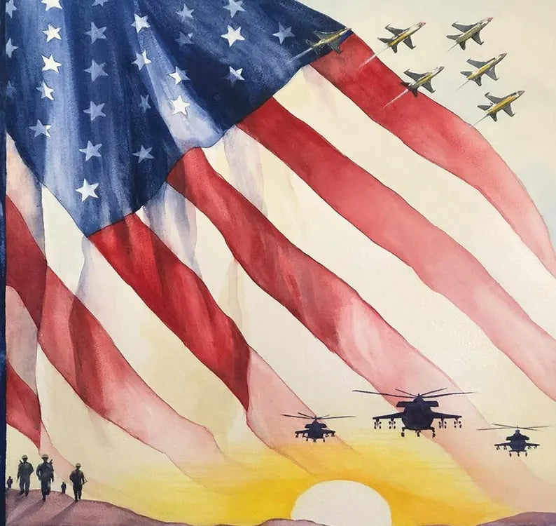 Coming Home Patriotic Fabric Panel 35"x44",PD14435R-PANEL fabric by Riley Blake, American Flag background