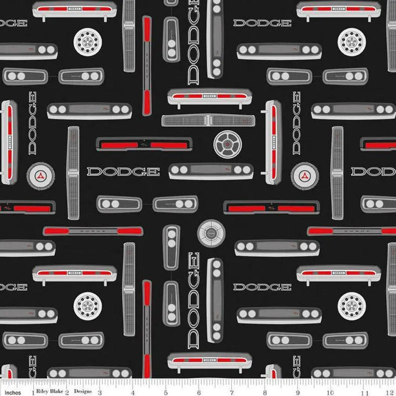 Dodge Logo Fabric Sold by the Half Yard, C7191 Riley Black Fabric, Dodge Car Quilt Wall Hanging Placemat Challenger Demon Charger