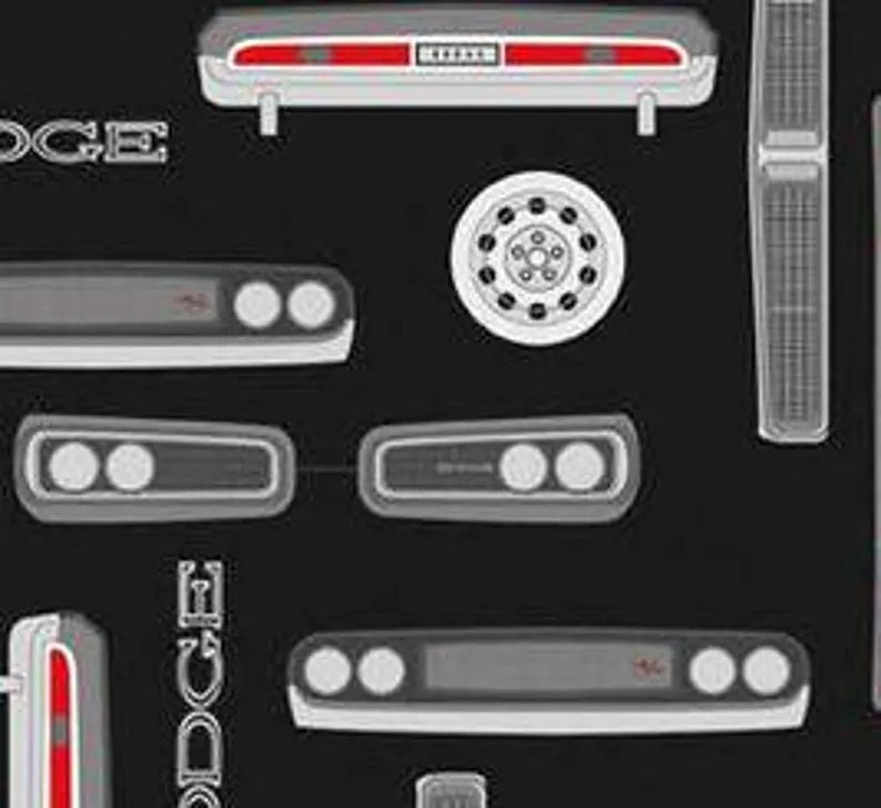 Dodge Logo Fabric Sold by the Half Yard, C7191 Riley Black Fabric, Dodge Car Quilt Wall Hanging Placemat Challenger Demon Charger