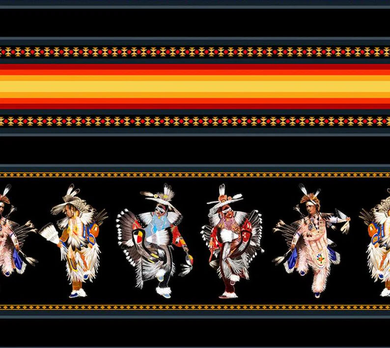 Native Spirit Pride Fabric 1/2 Yard, 32003E-Black by Elizabeth's Studio, Indigenous Quilt Blanket Wall Hanging Table Runner Placemats