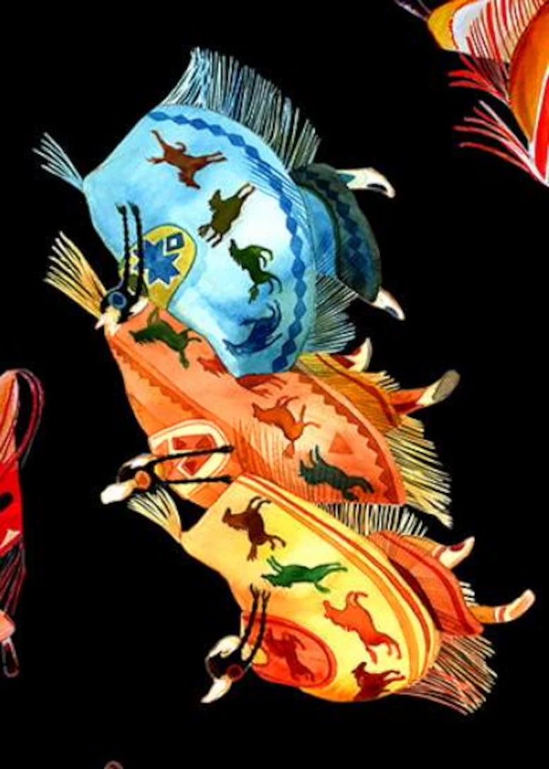 Native Spirit Shawl Dancer Fabric 1/2 Yard, 32001E-BLACK by Elizabeth's Studio, Indigenous Quilt Blanket Wall Hanging Table Runner Placemat