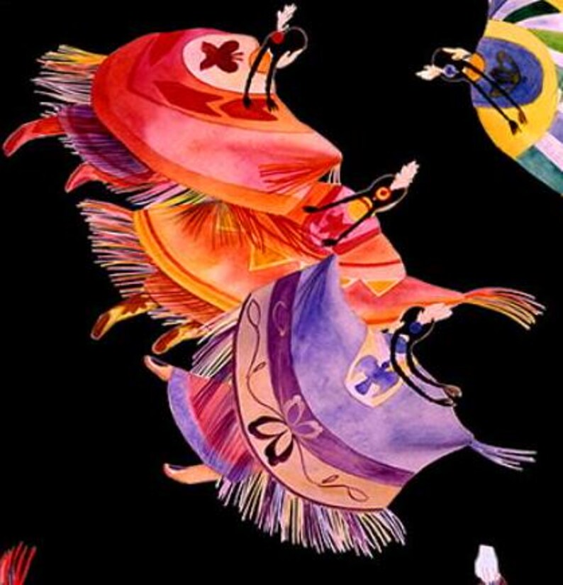 Native Spirit Shawl Dancer Fabric 1/2 Yard, 32001E-BLACK by Elizabeth's Studio, Indigenous Quilt Blanket Wall Hanging Table Runner Placemat