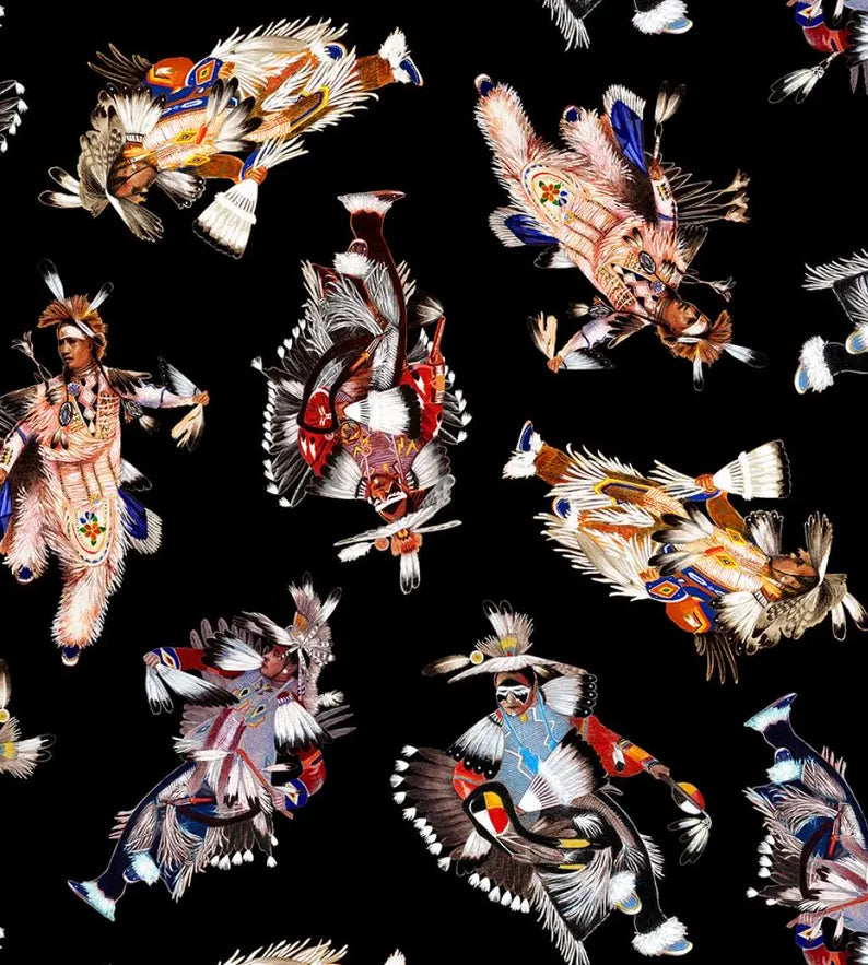 Native Spirit Pride Fabric 1/2 Yard, 32004E-Black by Elizabeth's Studio, Indigenous Quilt Blanket Wall Hanging Table Runner Placemats