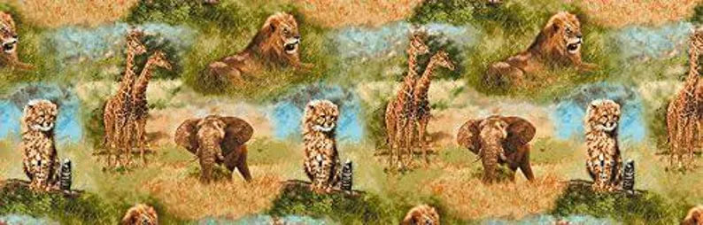 African Animals 1/2 Yard, Nature ADV-16300-286 Wild by Robert Kaufman, Safari Bed Quilt Giraffe Elephant Leopard Lion