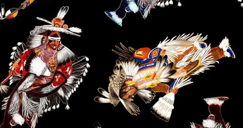 Native Spirit Pride Fabric 1/2 Yard, 32004E-Black by Elizabeth's Studio, Indigenous Quilt Blanket Wall Hanging Table Runner Placemats