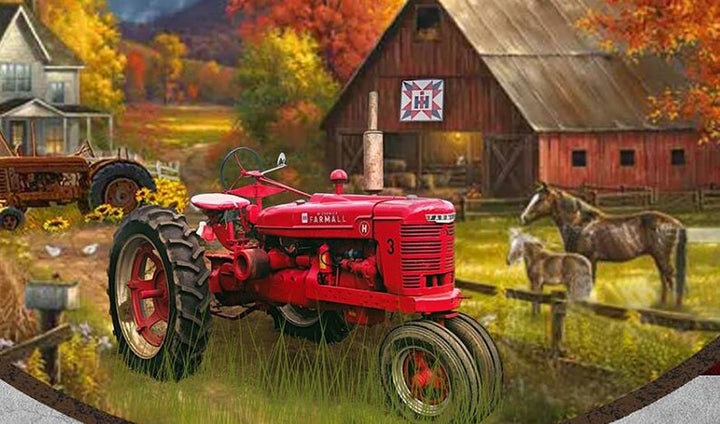 Farmall Tractor Fabric Panel 43"x36", Red Vintage Farm Tractor, Farm Tractor Bed Quilt Wall Hanging