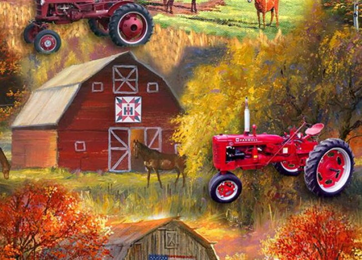 Farmall Tractor Fabric 1/2 yard, Vintage Red Tractor, Farm Tractor Bed Quilt Wall Hanging