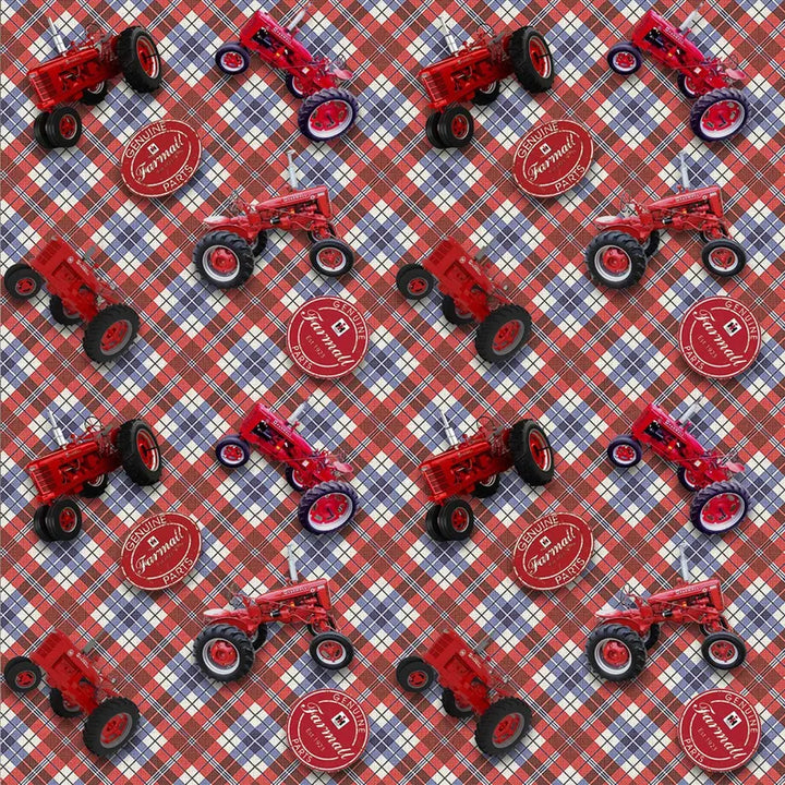 Farmall Tractor Plaid Fabric 1/2 yard, Vintage Red Tractor, Farm Tractor Bed Quilt Wall Hanging