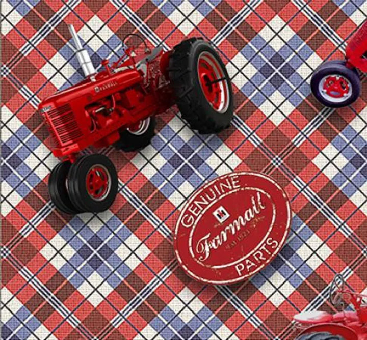 Farmall Tractor Plaid Fabric 1/2 yard, Vintage Red Tractor, Farm Tractor Bed Quilt Wall Hanging