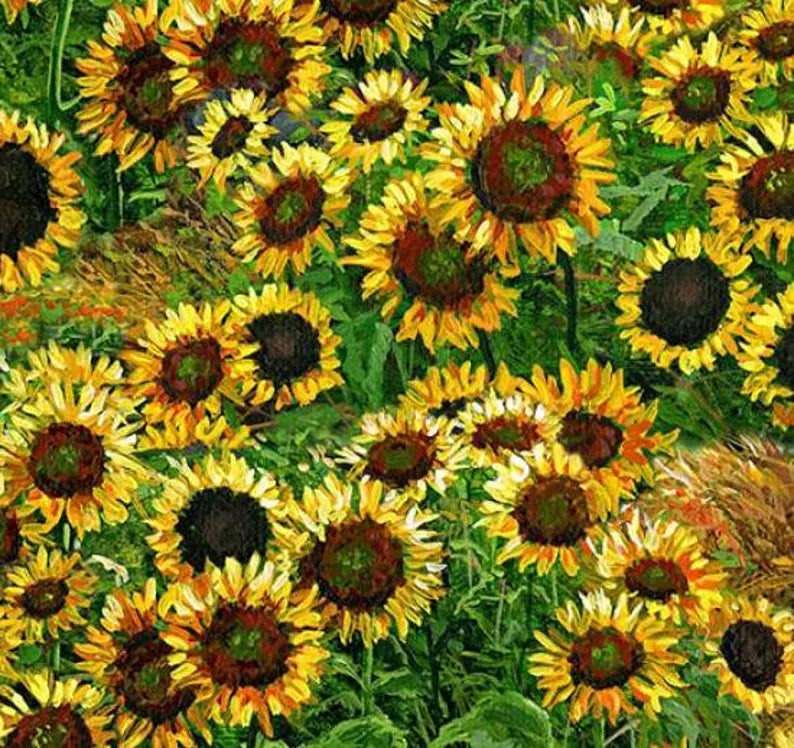 Farmall Coordinating Sunflower Fabric 1/2 yard, Golden Yellow Sunflowers, Farm Tractor Bed Quilt Wall Hanging