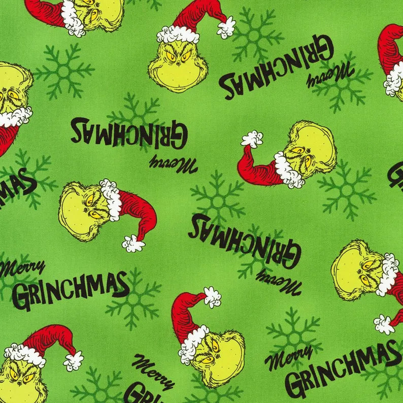 Christmas Mischief Grinch Quilt Kit 49"x62", Grinch fabrics by Robert Kaufman, Grinch Gift Quilt Wall Hanging Table Runner Blanket Bag Gift