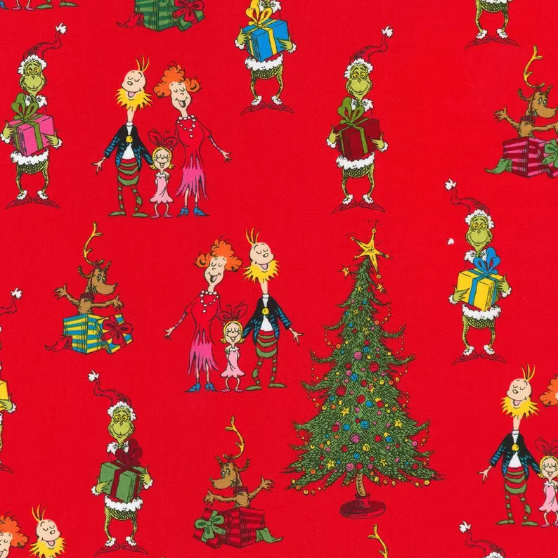 Christmas Mischief Grinch Quilt Kit 49"x62", Grinch fabrics by Robert Kaufman, Grinch Gift Quilt Wall Hanging Table Runner Blanket Bag Gift