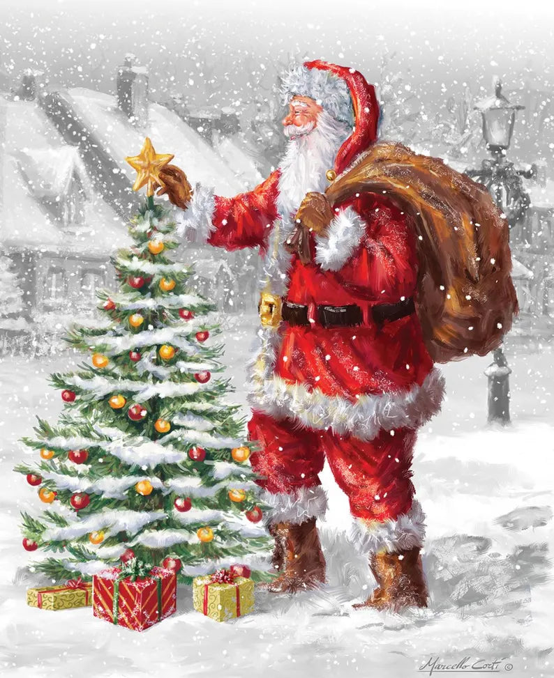 Santa's Tree Panel 36"x43", Christmas Wishes Digitally Printed Snowman PD15041R-PANEL, Santa Christmas Tree Gifts Bed Quilt Wall Hanging