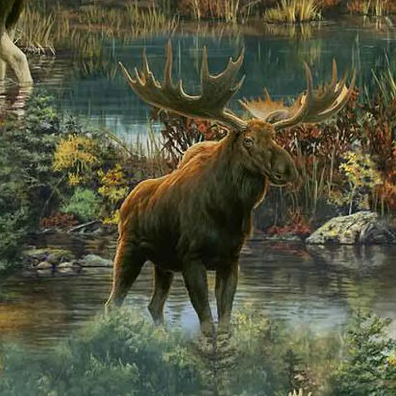 Moose Northwood Fabric 1/2 yard, DP27543-78 Northwoods by Northcott 100% Cotton Quilting Fabric Moose Bed Quilt Wall Hanging