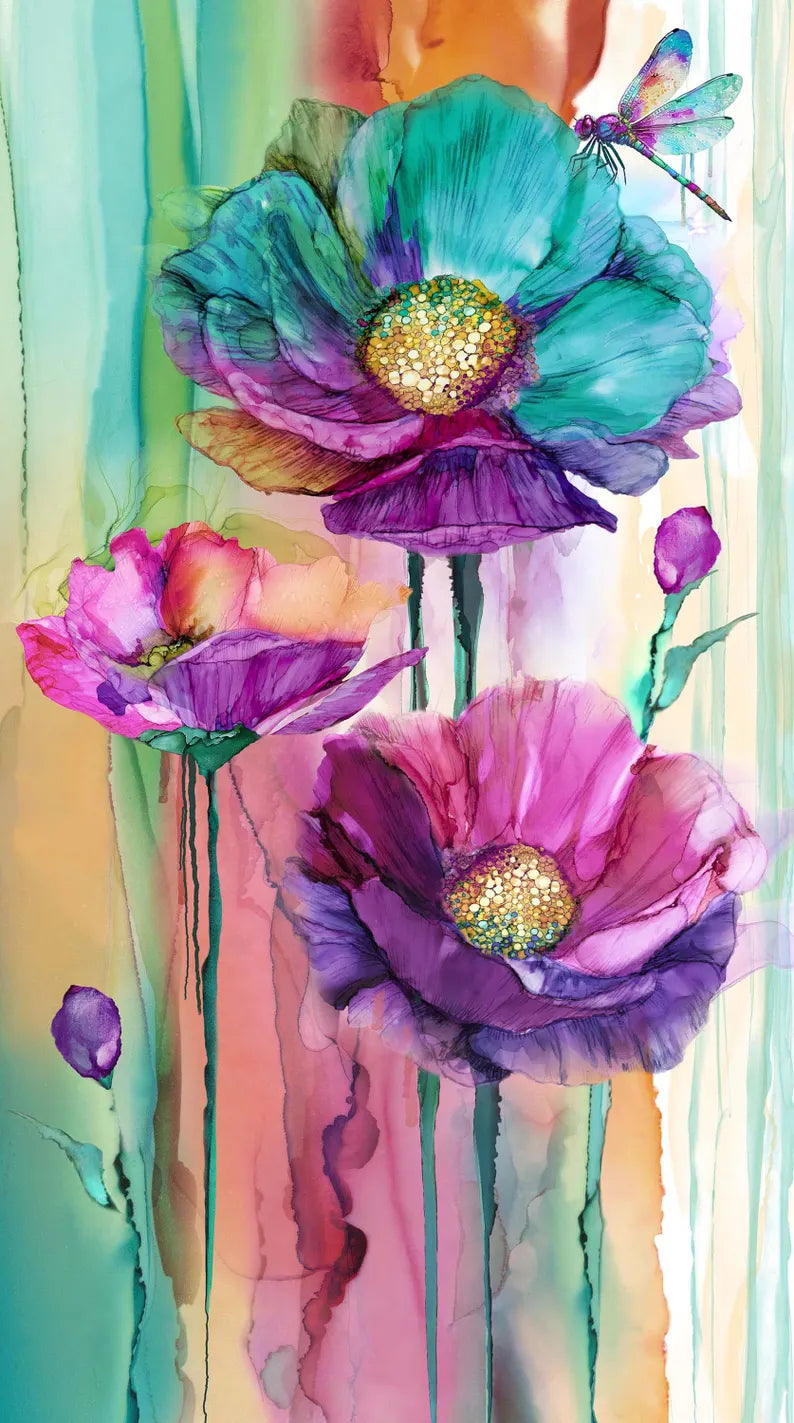 RARE Teal Dragonfly Dance Quilt Kit 54x72", Northcott Fabrics, Floral Gift Quilt Hanging Throw Flowers, Discontinued, Backing Available