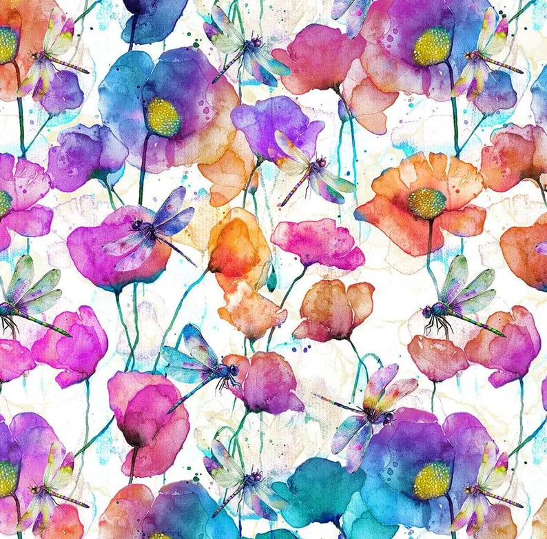 RARE Teal Dragonfly Dance Quilt Kit 54x72", Northcott Fabrics, Floral Gift Quilt Hanging Throw Flowers, Discontinued, Backing Available