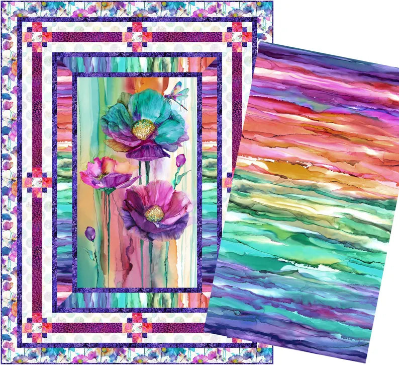 RARE Magenta Dragonfly Dance Quilt Kit 54x72", Northcott Fabrics, Floral Gift Quilt Hanging Throw Flowers, Discontinued, Backing Available