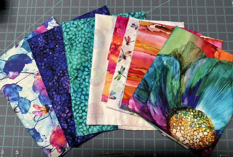 RARE Teal Dragonfly Dance Quilt Kit 54x72", Northcott Fabrics, Floral Gift Quilt Hanging Throw Flowers, Discontinued, Backing Available