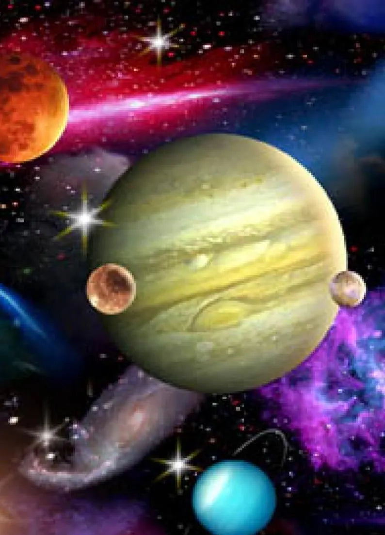 Planets Fabric 1/2 yard, Black Space # 1297E-BLKard by Elizabeth Studios, Planets in Outer Space, Universe Planets bed gift quilt, wall