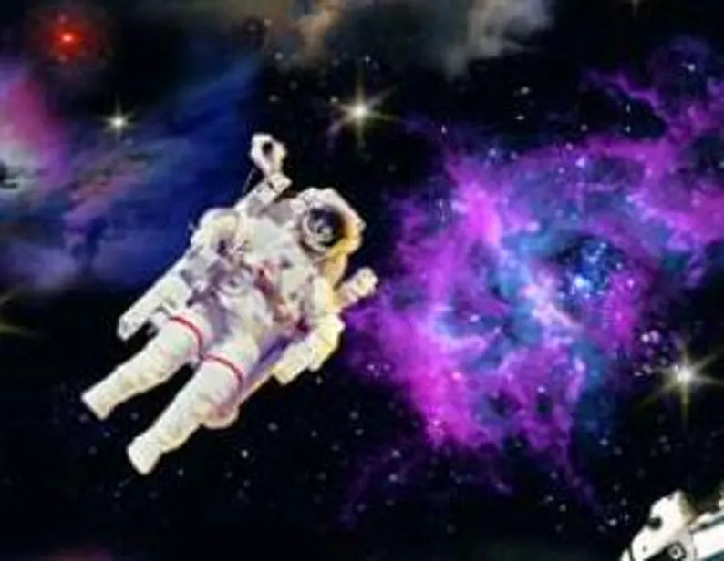 Astronauts Fabric 1/2 yard, Black Space # 1298E-BLK by Elizabeth Studios, Planets in Outer Space, Universe Planets bed gift quilt, wall