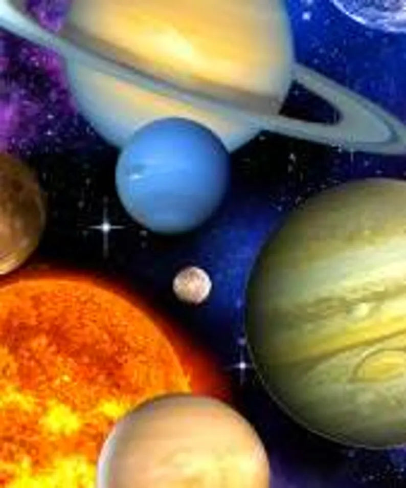 Planets Fabric 1/2 yard, Black Space # 1331E-BLK by Elizabeth Studios, Planets in Outer Space, Universe Planets bed gift quilt, wall