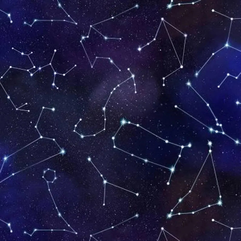 Constellations Sky Fabric 1/2 yard, Black Space # 582E-RYL by Elizabeth Studios, Outer Space Fabric, Universe Bed Quilt, Wall Hanging