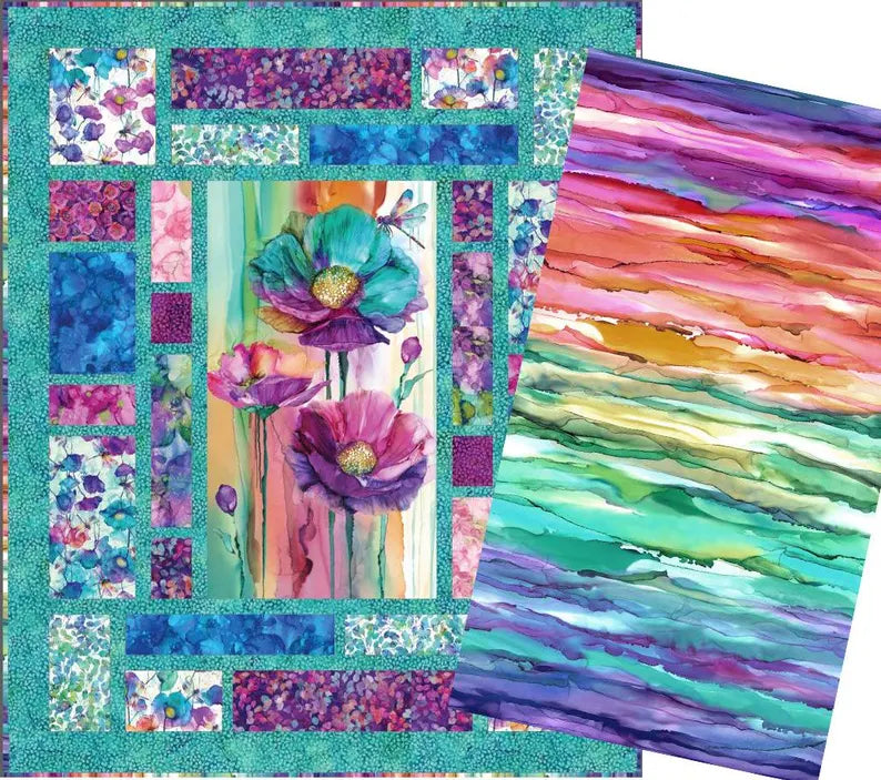 RARE Dragonfly Dance Quilt Kit 61 1/2 "x75", Northcott Fabrics, Floral Gift Quilt Hanging Throw, Discontinued, Backing Available