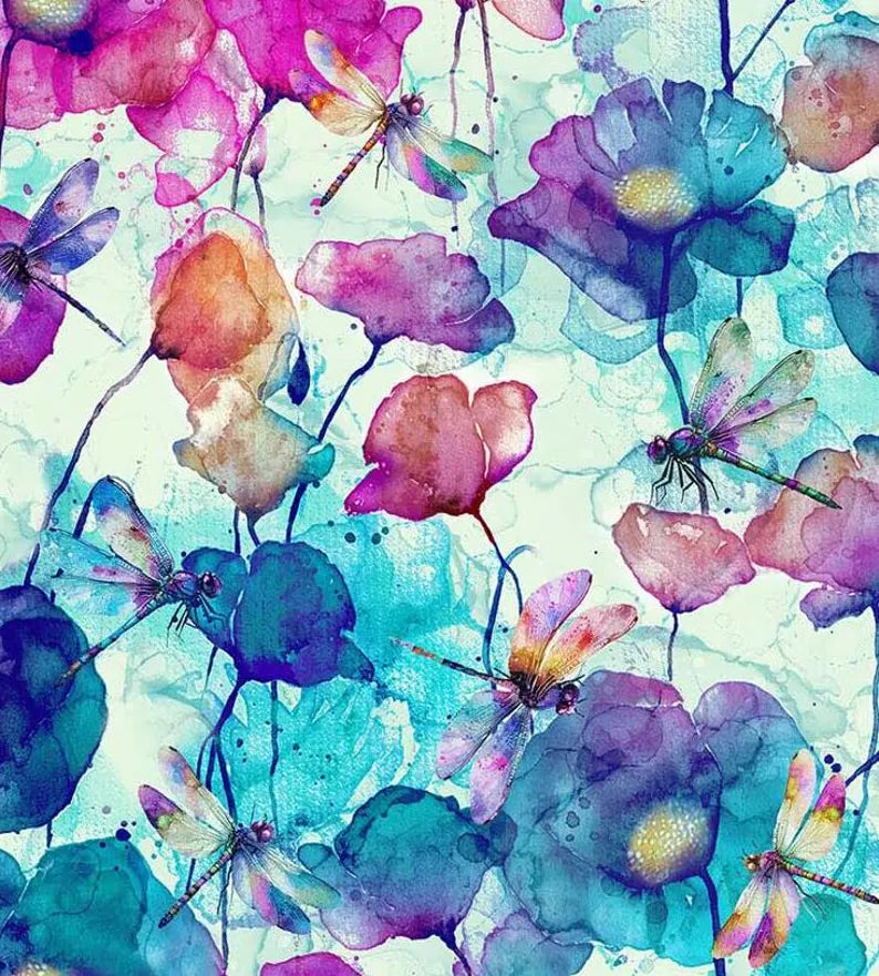 RARE Dragonfly Dance Quilt Kit 61 1/2 "x75", Northcott Fabrics, Floral Gift Quilt Hanging Throw, Discontinued, Backing Available