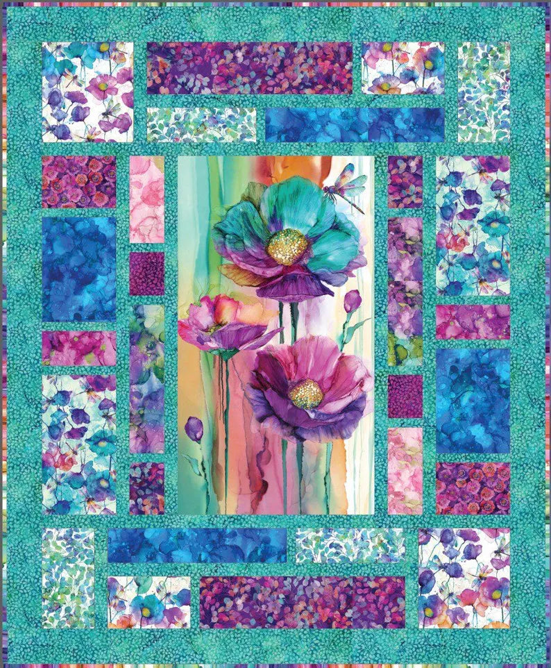 RARE Dragonfly Dance Quilt Kit 61 1/2 "x75", Northcott Fabrics, Floral Gift Quilt Hanging Throw, Discontinued, Backing Available